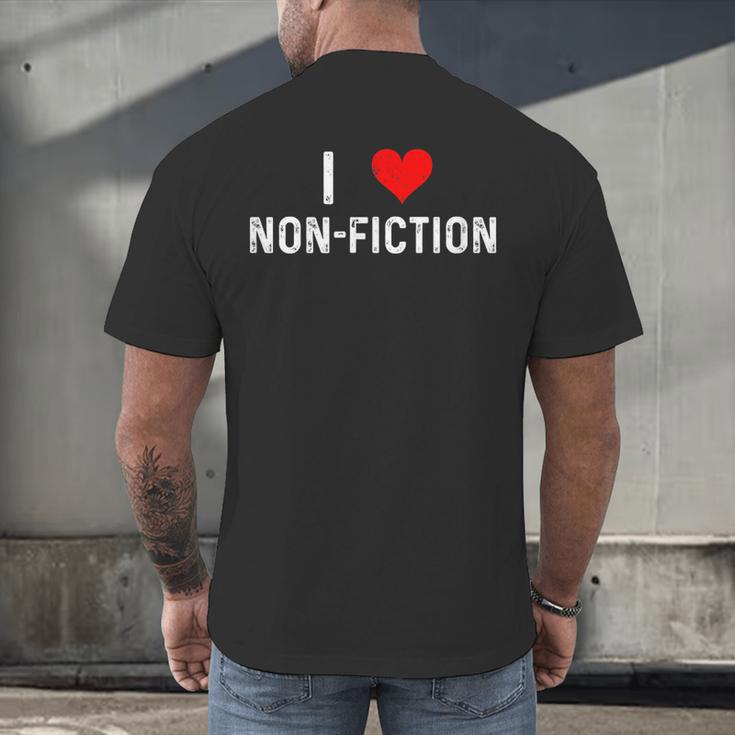 I Love Non Fiction Heart Books Reading Writing Writer Read Men's Back Print T-Shirt