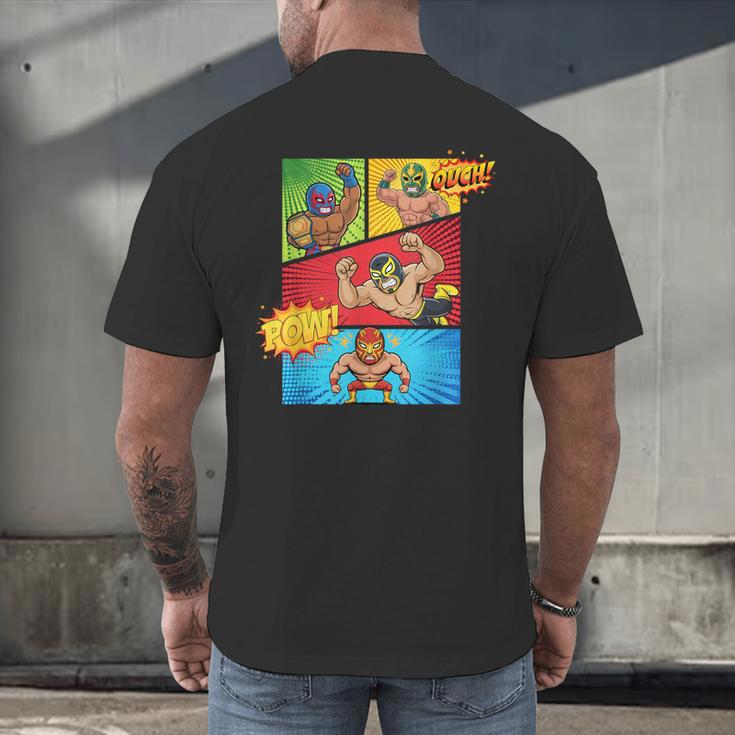 Lucha Libre Comic Book Mexican Wrestling Cartoon Wrestler Men's Back Print T-Shirt Lucha Libre Comic Book Mexican Wrestling Cartoon Wrestler Men's Back Print T-Shirt