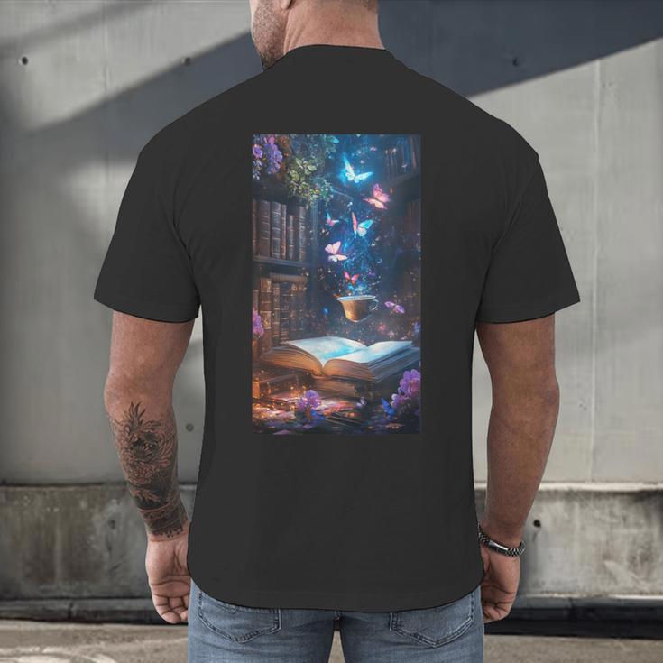 Magic Books Butterflies Fantasy Nature Tea Enchanting Men's Back Print T-Shirt Magic Books Butterflies Fantasy Nature Tea Enchanting Men's Back Print T-Shirt