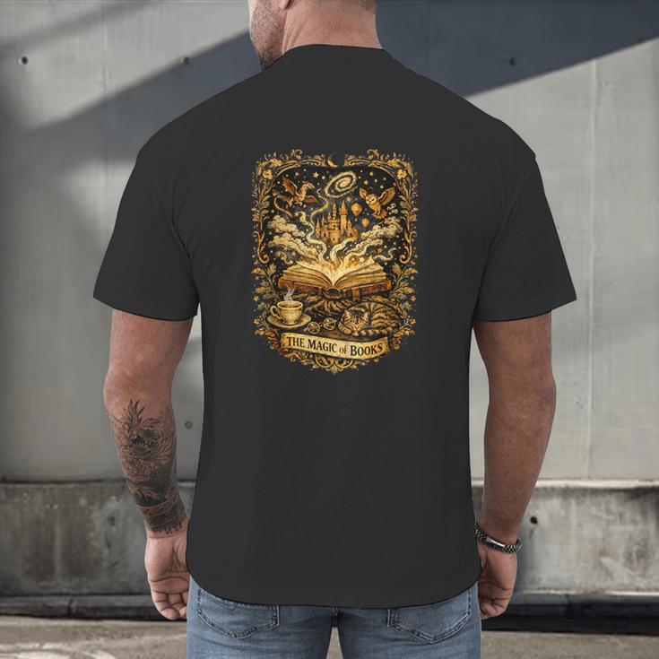 The Magic Of Books Vintage Style Reading Lover Cat & Tea Men's Back Print T-Shirt