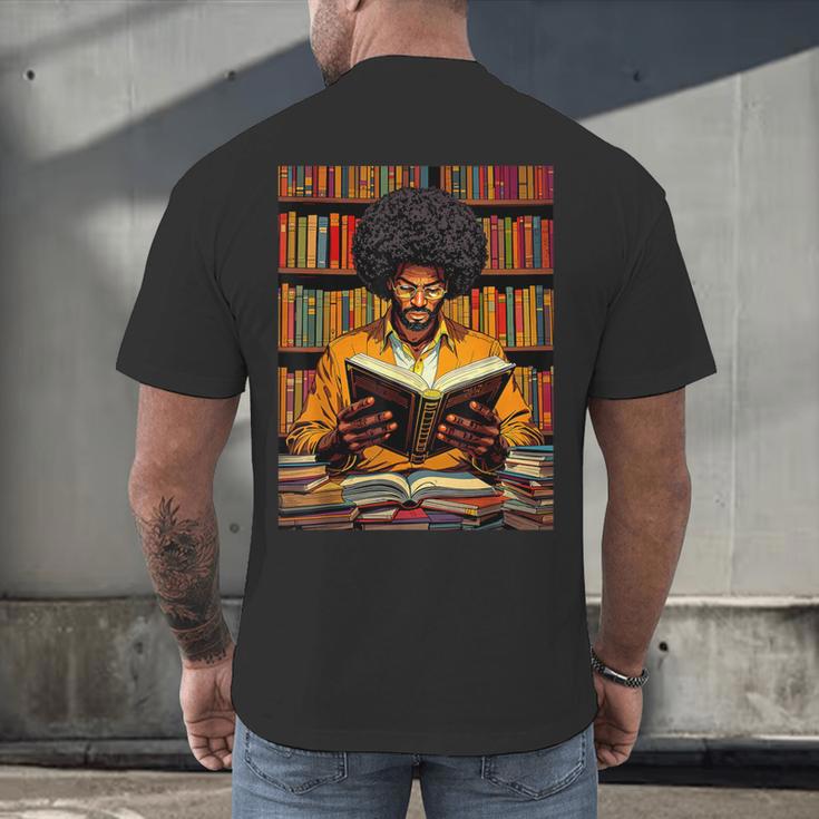 Man Reading Book Black History Month Book Lover Afro Men's Back Print T-Shirt