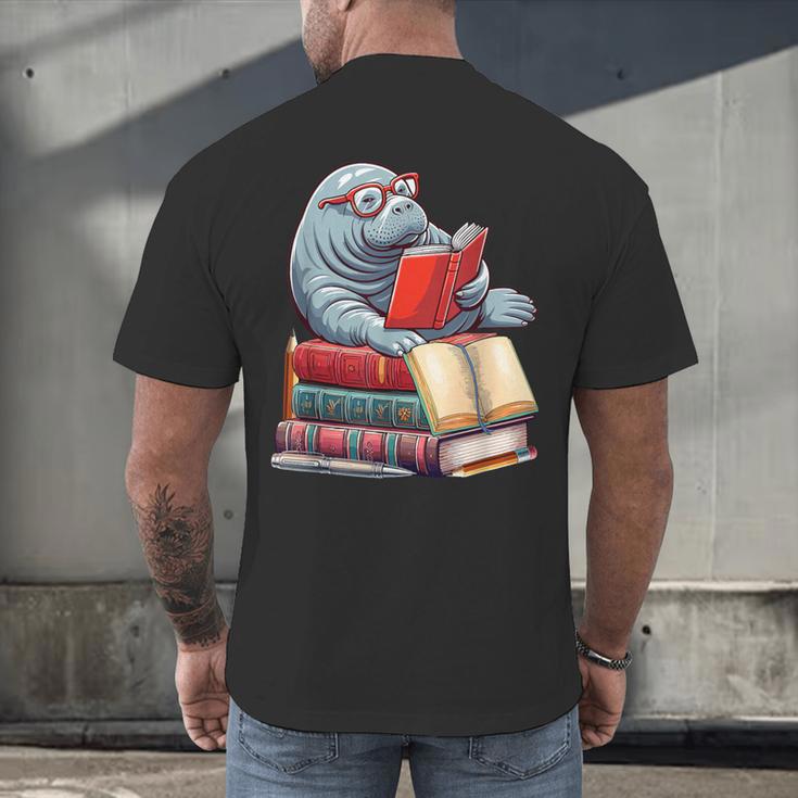 Manatee Reading Books Matching Bookworm Readers Librarian Men's Back Print T-Shirt