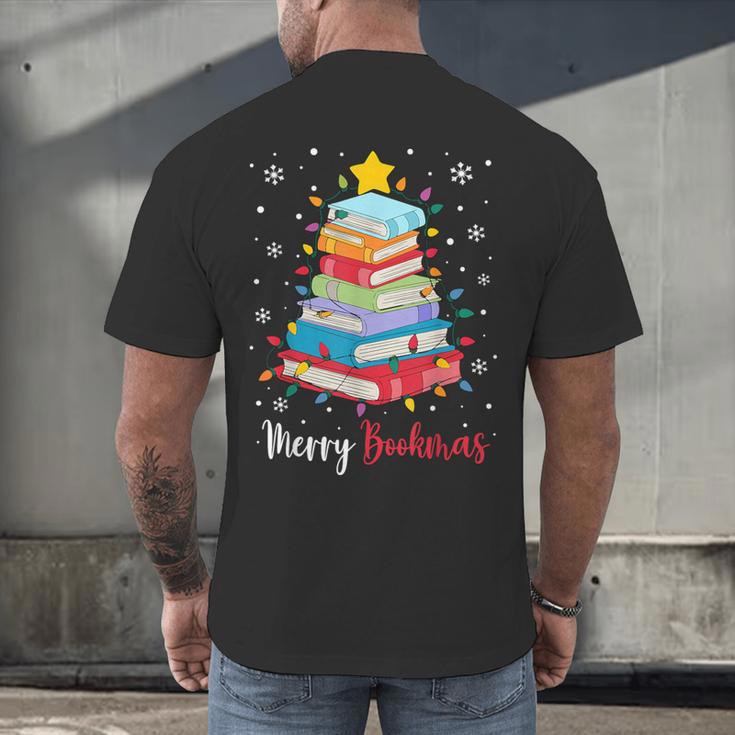 Merry Bookmas Book Christmas Tree Lights Xmas Men Women Kids Men's Back Print T-Shirt
