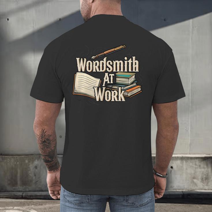 Wordsmith At Work Vintage Writer & Author Pen Book Lover Men's Back Print T-Shirt Wordsmith At Work Vintage Writer & Author Pen Book Lover Men's Back Print T-Shirt