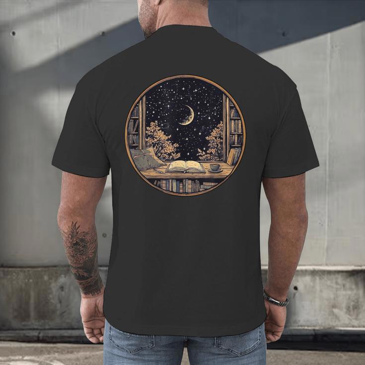 Moon Book Bookshelf Library Coffee Cup Star Stars Pattern Men's Back Print T-Shirt Moon Book Bookshelf Library Coffee Cup Star Stars Pattern Men's Back Print T-Shirt