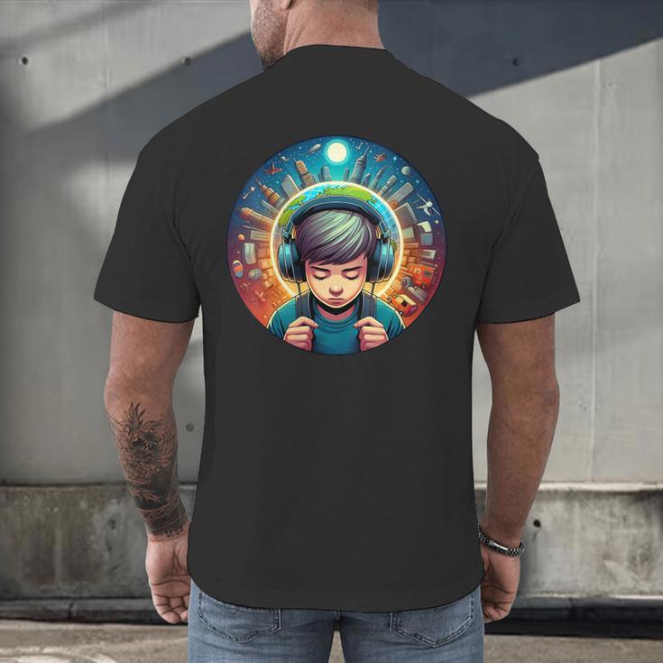 Music Enthusiast Under Starry Skies World Introvert Boy Men's Back Print T-Shirt