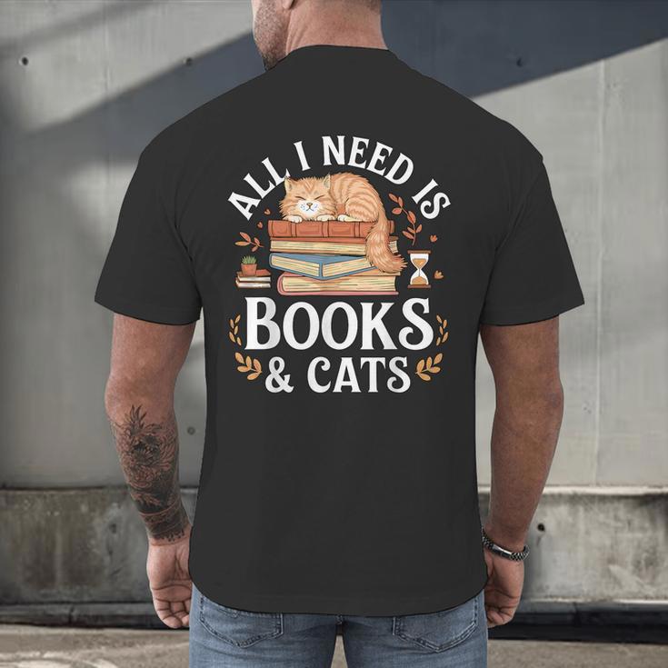 All I Need Is Books And Cats Reading Men's Back Print T-Shirt