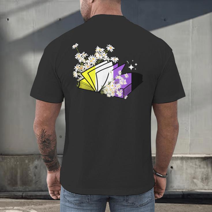 Non-Binary Book Lover Nonbinary Daisy LGBT Reading Pride Men's Back Print T-Shirt