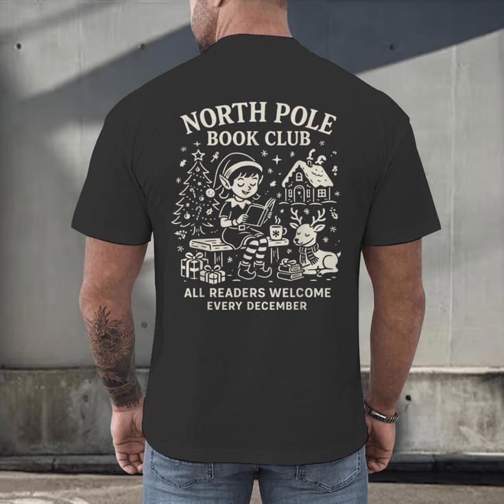 North Pole Book Club Christmas Elf Bookish Retro Graphic Men's Back Print T-Shirt