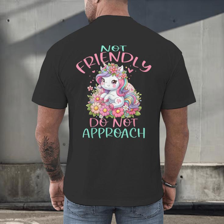 Not Friendly Do Not Approach Women & Girls Unicorn Cute Introvert & Humor Lovers For Women V-Neck Classic Fit Modern Short Sleeve Men's Back Print T-Shirt