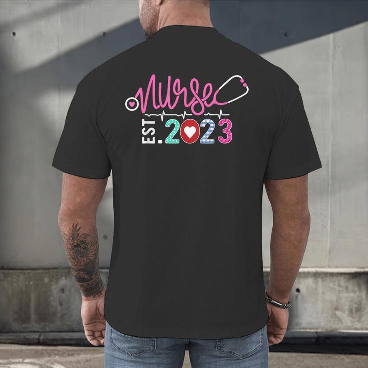 Nurse Graduation RN Nursing School Nurse Established 2023 Men's Back Print T-Shirt