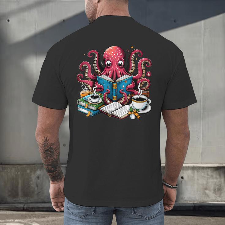 Octopus Reading Book Coffee Lover Bookaholic Bookworm Reader Men's Back Print T-Shirt