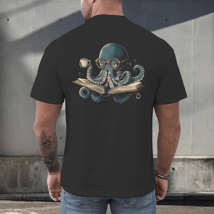 Octopus Reading Book Coffee Book Lover Bookworm Nerd Men's Back Print T-Shirt