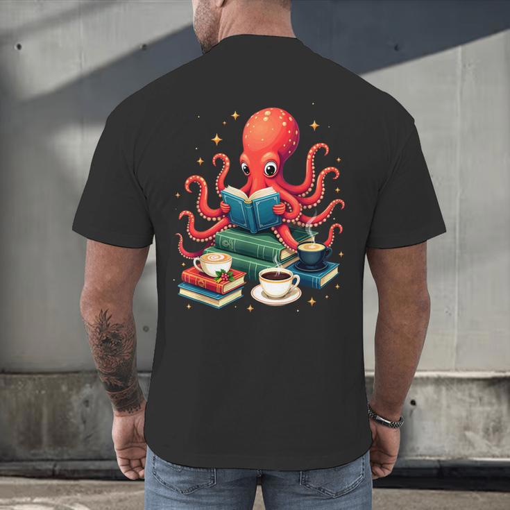 Octopus Reading Books Tea Coffee Men's Back Print T-Shirt