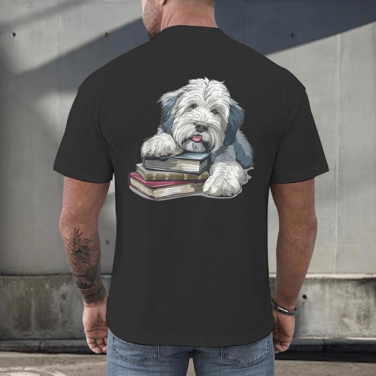 Old English Sheepdog Books Reading Dog Breed Graphic Men's Back Print T-Shirt