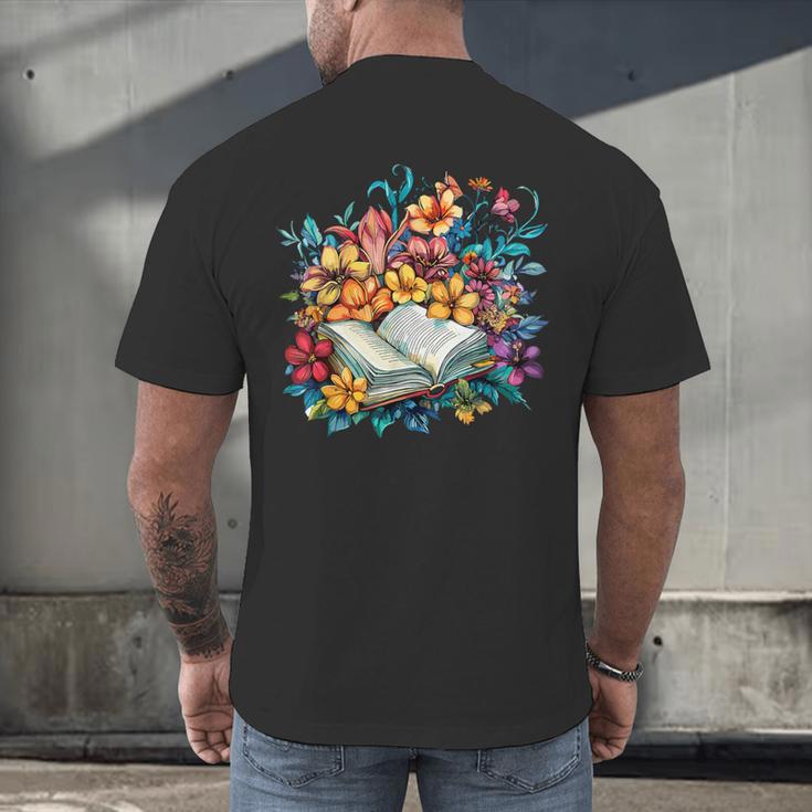 Open Book With Colorful Floral Reading Magic Men's Back Print T-Shirt