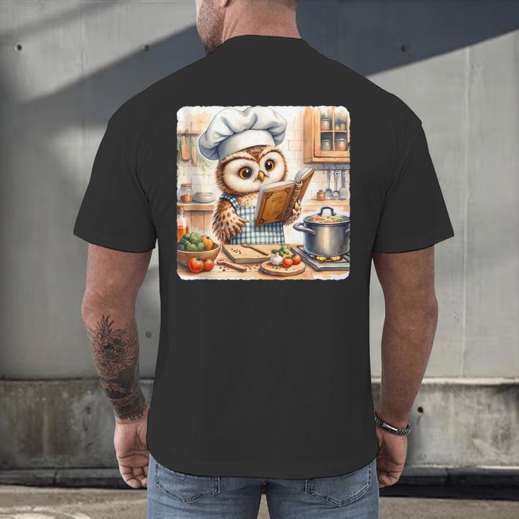 Owl Learning To Cook With Cookbook Chef Apron Stove Cooking Men's Back Print T-Shirt