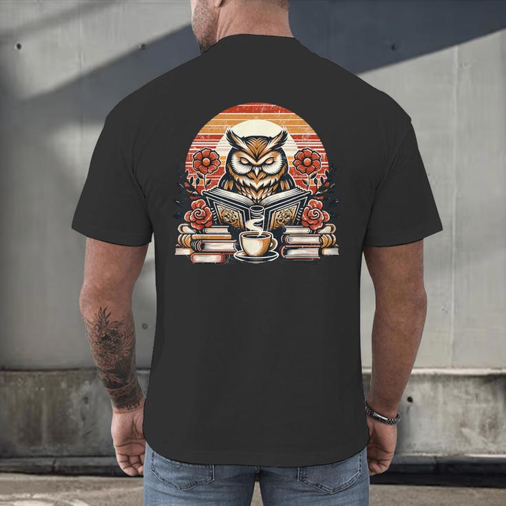 Owl Reading Books Book Library Bookworm Men's Back Print T-Shirt Owl Reading Books Book Library Bookworm Men's Back Print T-Shirt