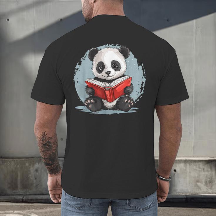 Panda With Book For Reading Enthusiasts Men's Back Print T-Shirt