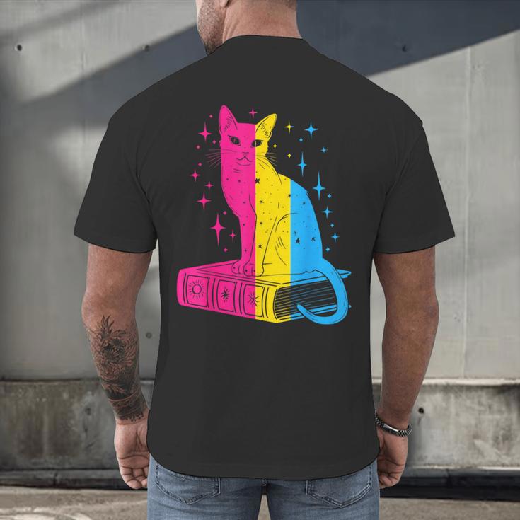 Pansexual Pride Celestial Cat Sitting Book LGBTQ Pan Colors Men Women Men's Back Print T-Shirt Pansexual Pride Celestial Cat Sitting Book LGBTQ Pan Colors Men Women Men's Back Print T-Shirt