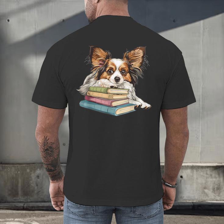 Papillon Books Reading Dog Breed Graphic For Men Women Kids Men's Back Print T-Shirt