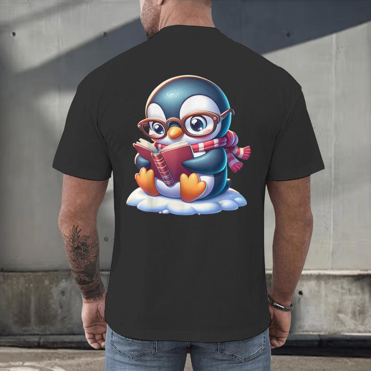 Penguin Reading a Book Animal Men's Back Print T-Shirt