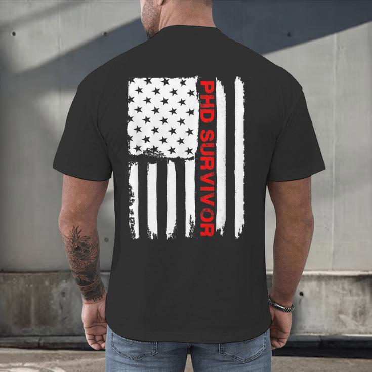 PhD Survivor Graduation American Flag Shirt Degree Tee Women Kids Men Men's Back Print T-Shirt