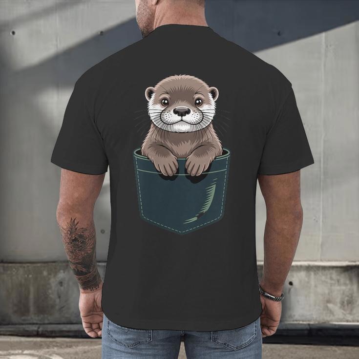 Pocket Otter Lover Introvert Cute Animal Fun Surprise Men's Back Print T-Shirt Pocket Otter Lover Introvert Cute Animal Fun Surprise Men's Back Print T-Shirt