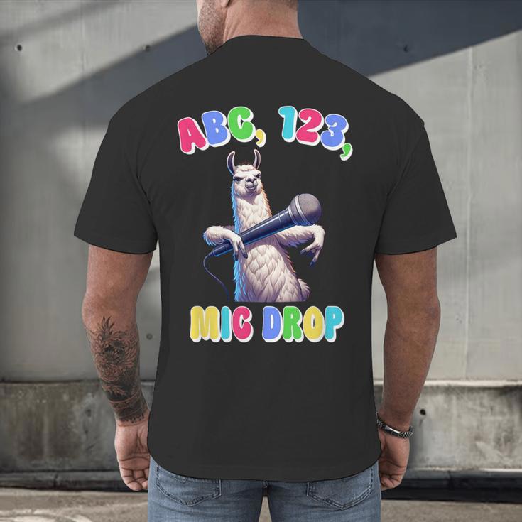 Preschool Graduate Shirt ABC 123 Mic Drop Llama Graduation Men's Back Print T-Shirt