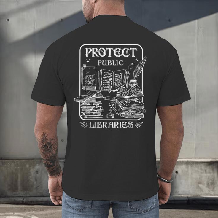 Protect Public Libraries Support Local Librarian Book Lover Men's Back Print T-Shirt