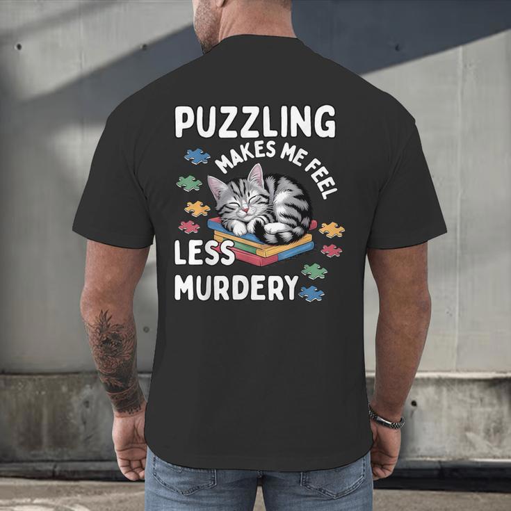 Puzzling Makes Me Feel Less Murdery Introvert Puzzle Cat Men's Back Print T-Shirt Puzzling Makes Me Feel Less Murdery Introvert Puzzle Cat Men's Back Print T-Shirt