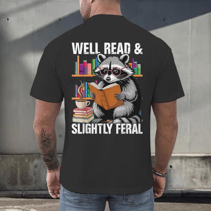 Well Read & Slightly Feral Raccoon Book Lover Graphic Men's Back Print T-Shirt