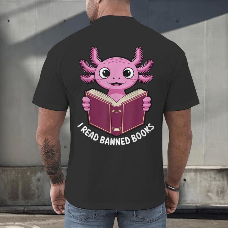 I Read Banned Books Axolotl Reading Men's Back Print T-Shirt
