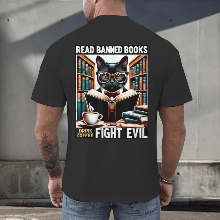 Read Banned Books Drink Coffee Fight Evil Book Reader Lovers Men's Back Print T-Shirt Read Banned Books Drink Coffee Fight Evil Book Reader Lovers Men's Back Print T-Shirt