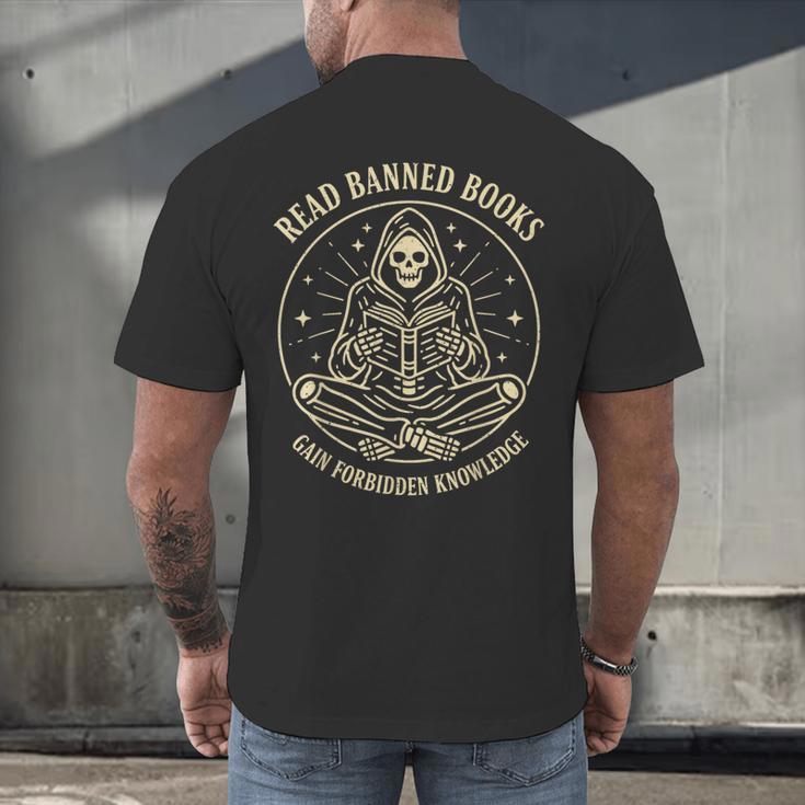 Read Banned Books Gain Forbidden Knowledge Skeleton Men's Back Print T-Shirt Read Banned Books Gain Forbidden Knowledge Skeleton Men's Back Print T-Shirt