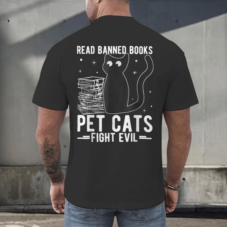 Read Banned Books Pet Cats Fight Evil Read Banned Books Men's Back Print T-Shirt