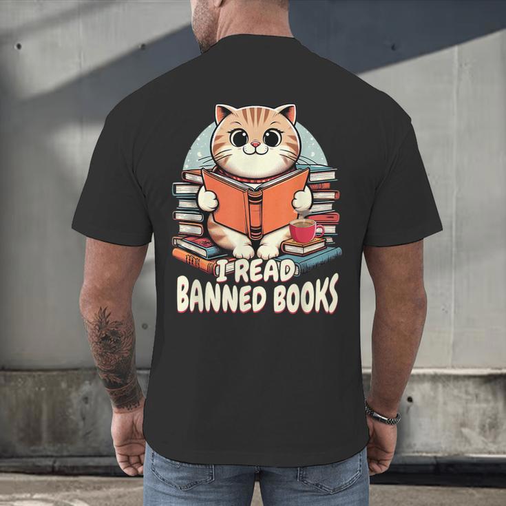 I Read Banned Books Shirt Cat Lover Bookworm Reader Men Women Kids Men's Back Print T-Shirt