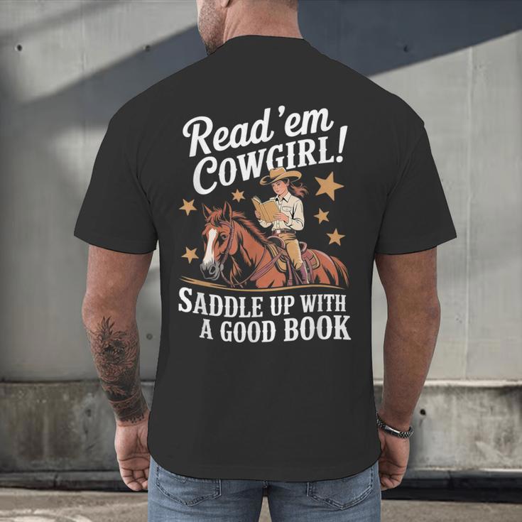 Read 'Em Cowgirl Saddle Up With A Good Book Rodeo Bookworm Men's Back Print T-Shirt