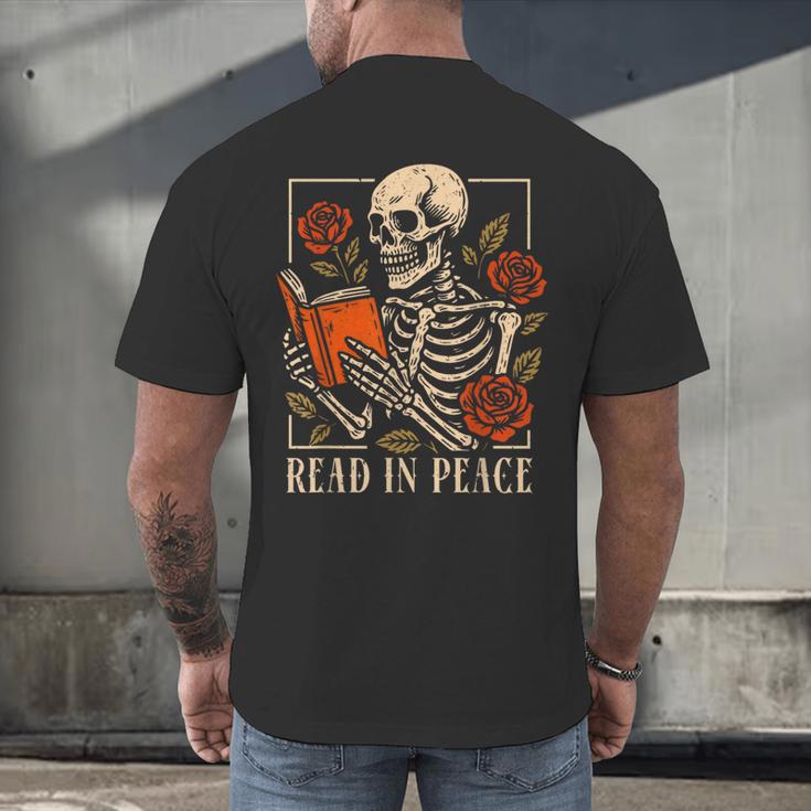 Read In Peace Skeleton Reading Book Halloween Teacher Men's Back Print T-Shirt