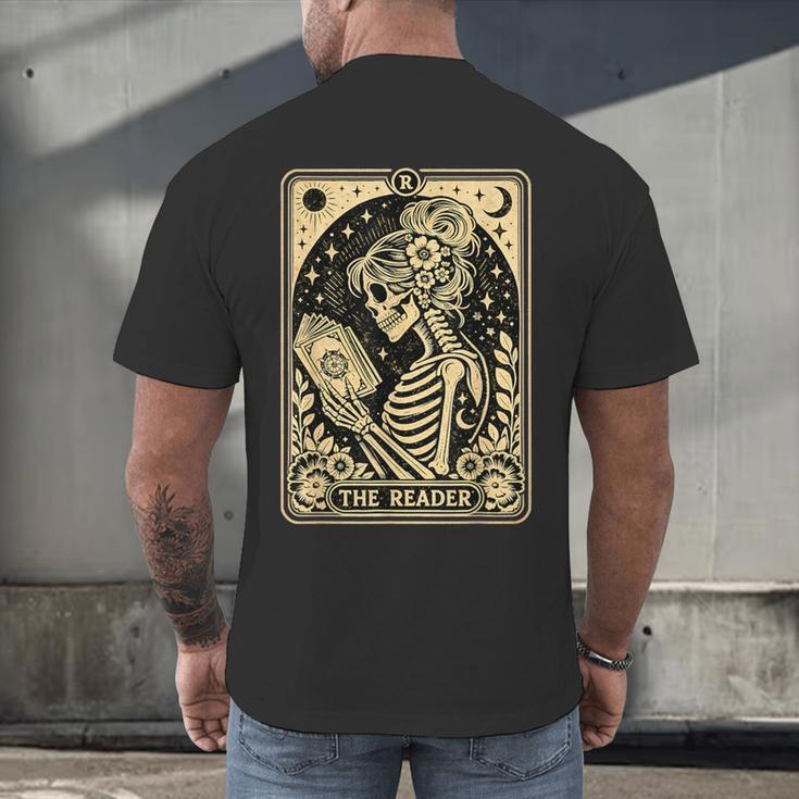 The Reader Tarot Card Book Lover Skeleton Reading Book Men's Back Print T-Shirt