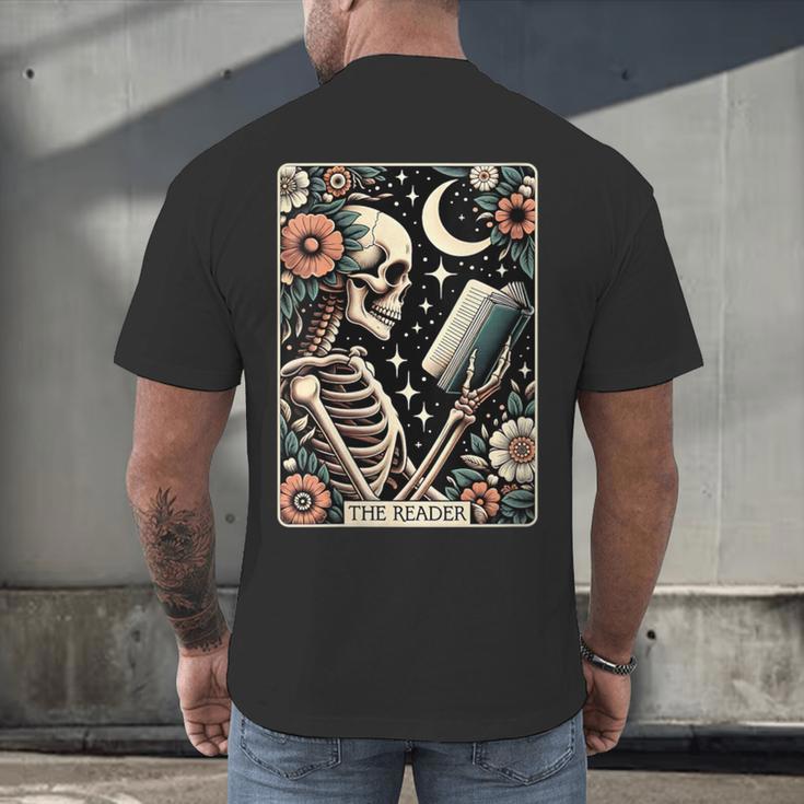 The Reader Tarot Card Skeleton Reading Book Bookworm Bookish Men's Back Print T-Shirt