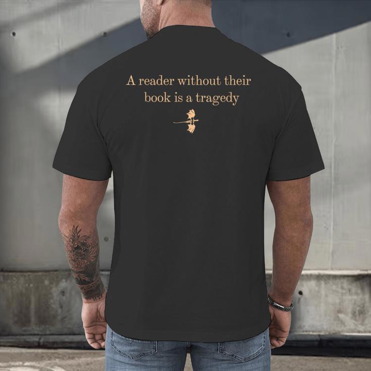 A Reader Without Their Book Is Tragedy Book Reading Dragon Men's Back Print T-Shirt A Reader Without Their Book Is Tragedy Book Reading Dragon Men's Back Print T-Shirt