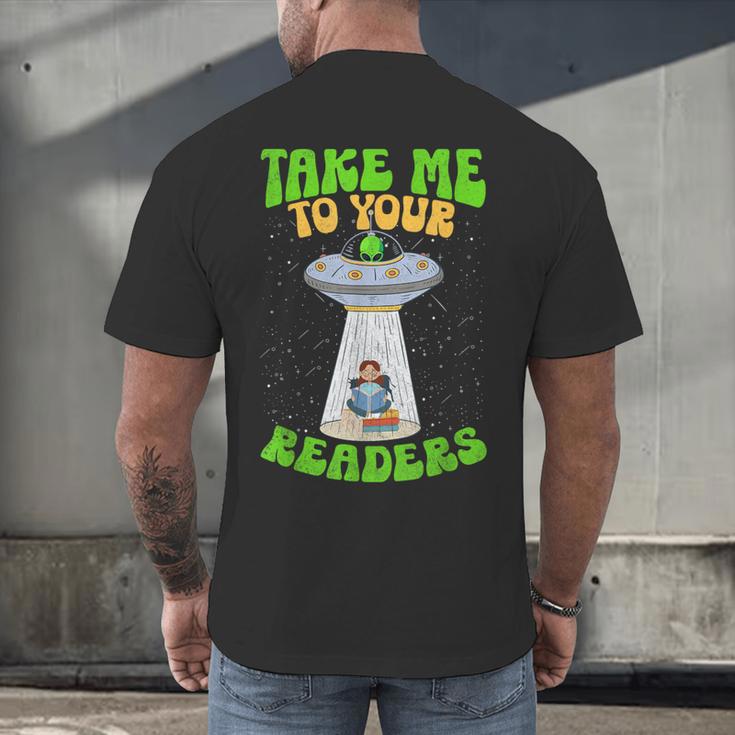 Take Me To Your Readers Alien Book Reading Bookaholic Men's Back Print T-Shirt