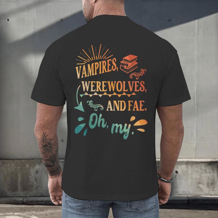 Readers Books Lovers BFF Books Club Paranormal Romance Reading Book Vampires Werewolves & Fae -Adults Short Sleeve Men's Back Print T-Shirt