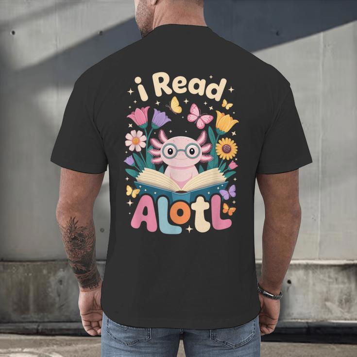 Reading Axolotl Book Lover Wildflowers Men's Back Print T-Shirt