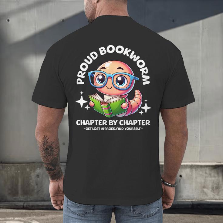 Reading Book Lovers Glasses Cartoon Worm Books Cute Bookworm Men's Back Print T-Shirt