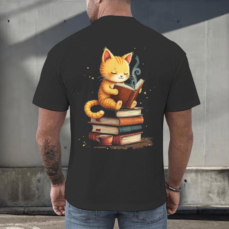 Reading Cat Books Cute Men's Back Print T-Shirt Reading Cat Books Cute Men's Back Print T-Shirt