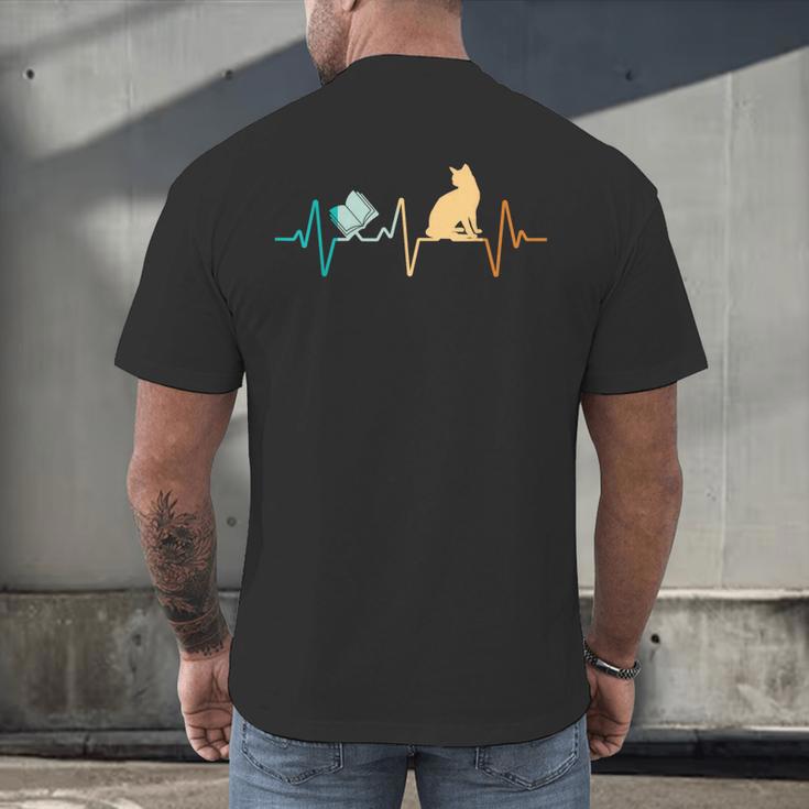 Reading Cat Heartbeat Book & Cat Lover Men's Back Print T-Shirt