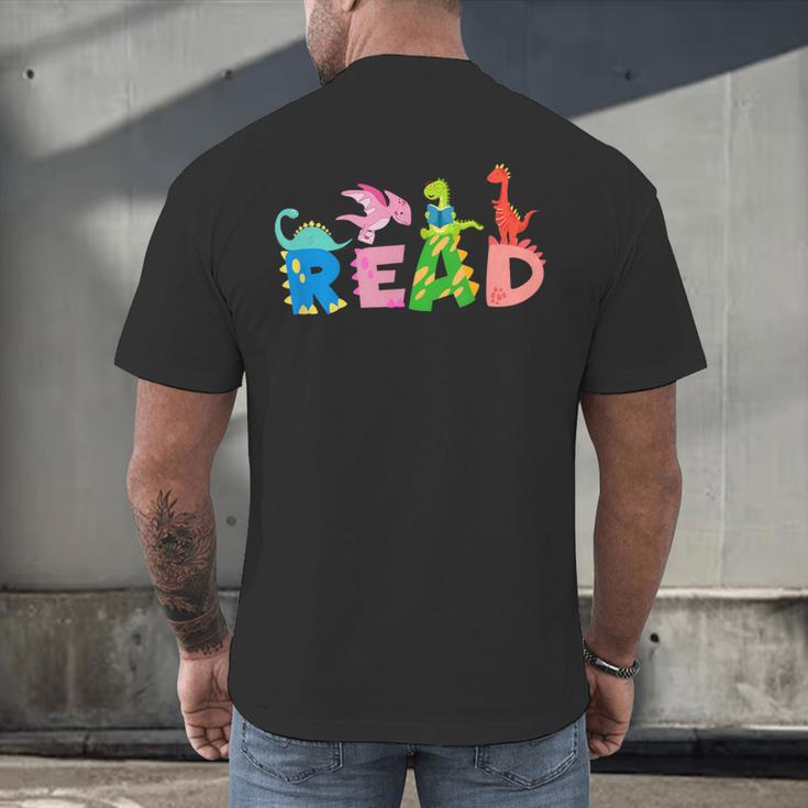 Reading DinosaurRex Dino Book Lover Men's Back Print T-Shirt Reading DinosaurRex Dino Book Lover Men's Back Print T-Shirt