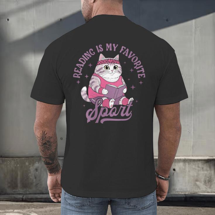 Reading Is My Favorite Sport Bookworm Cat Lover Book-Club Men's Back Print T-Shirt